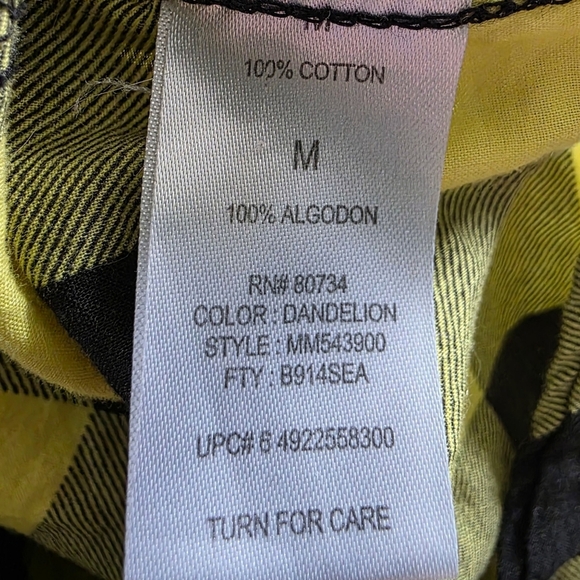 🔥5 FOr $25🔥Miley Cyrus & Max Azria Yellow Plaid Button Down Shirt, Size Medium - Picture 6 of 6